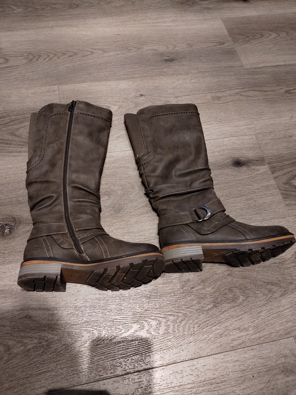 Wanderlust Tall Taupe-Brown Mid-Calf Riding Boots with Side Zip